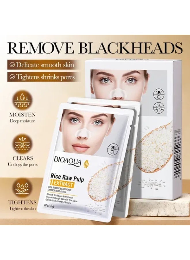 BIOAQUA 10Pcs Rice Blackhead Removal Firming Care 2 Piece Set 1+2 Nose Patch 5 Peace Rice Raw Pulp Extract and 5 Peace Shrink Nourishes Skin Moisturizes Contraction Cleansing Oil Control Skin Care Set Nose Patch - Image 2