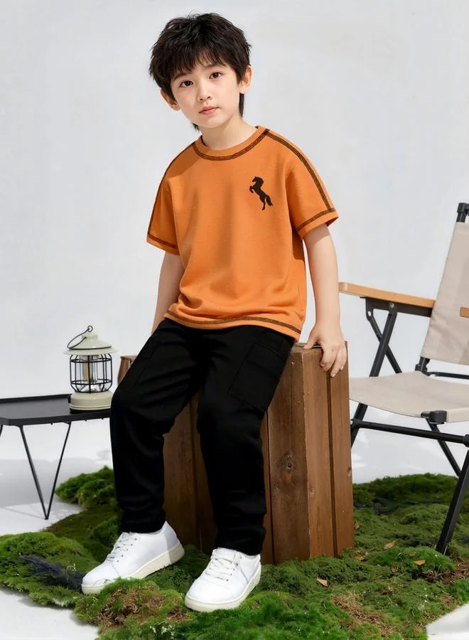 Take Two Boys Orange Horse Graphic T-Shirt and Pants Set