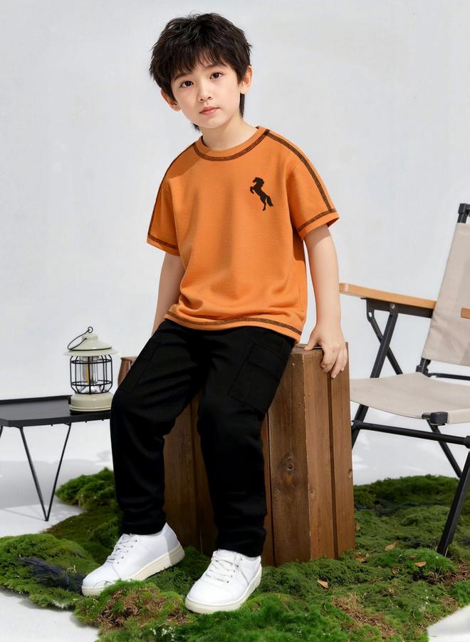 Take Two Boys Orange Horse Graphic T-Shirt and Pants Set - Image 1