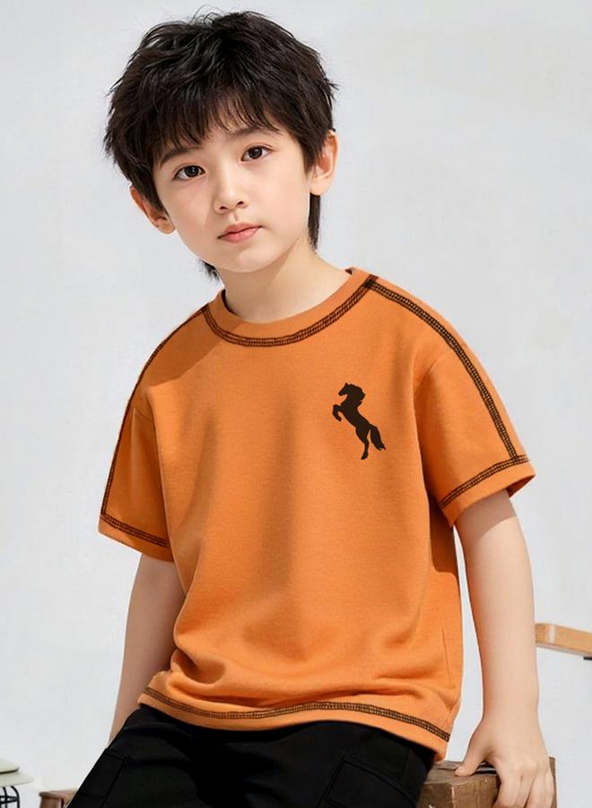 Take Two Boys Orange Horse Graphic T-Shirt and Pants Set - Image 4
