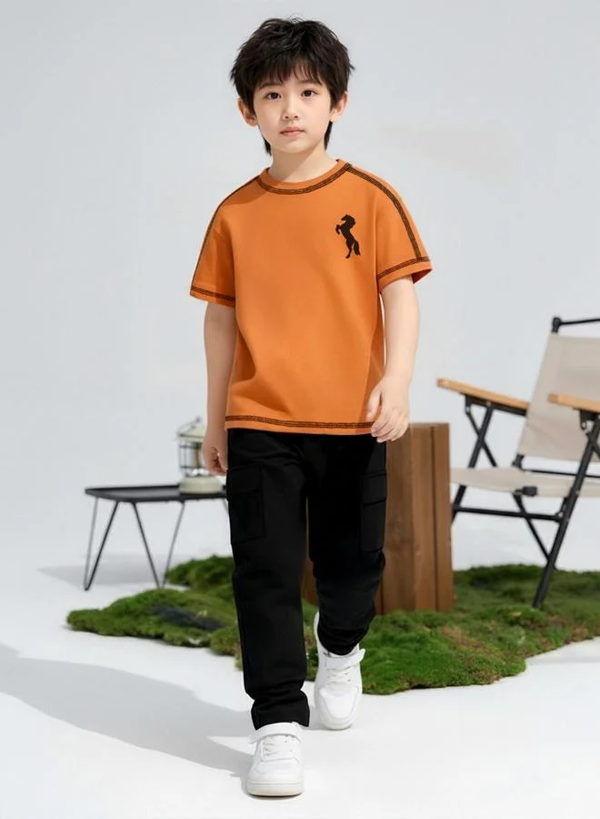 Take Two Boys Orange Horse Graphic T-Shirt and Pants Set