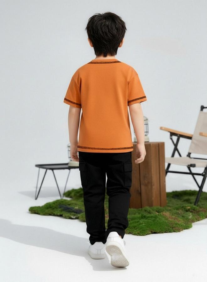 Take Two Boys Orange Horse Graphic T-Shirt and Pants Set - Image 3