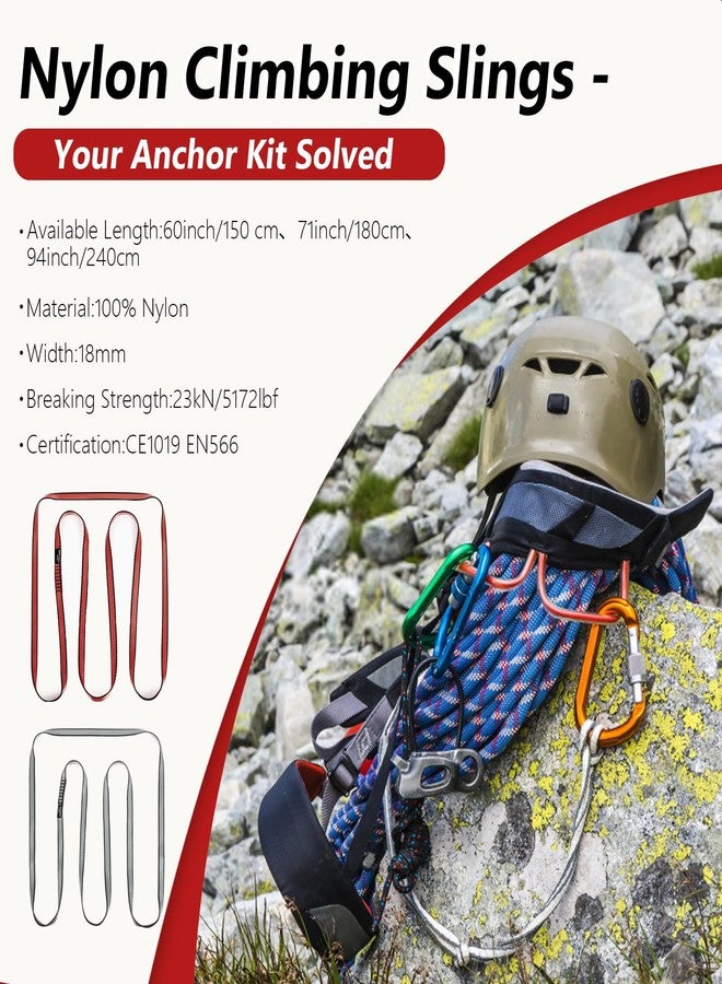 KLYTORX 18mm Nylon Climbing Sling Runner 23KN CE2008/EN566 Certified - Nylon Webbing Straps for Rock Climbing, Anchoring, Hammocks & Outdoor Adventures(240cm/ 94inch|Single Unit) - Image 2
