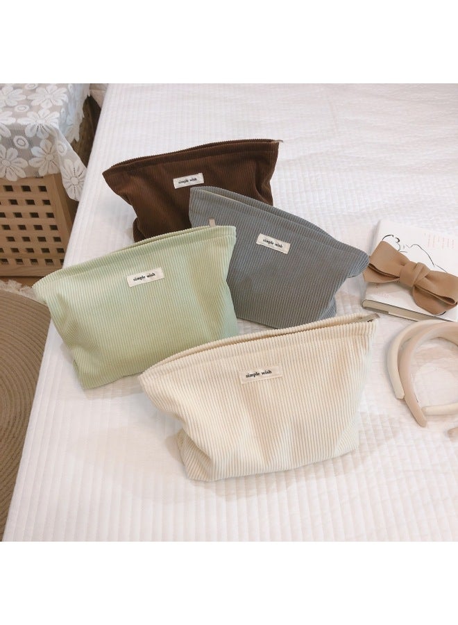 [Suxi Cloth Bag] Solid Color Corduroy Cloth Bag Cosmetic Bag Clutch Fabric Storage Canvas Bag Simple Artistic-Color:Dark Gray  - Image 2