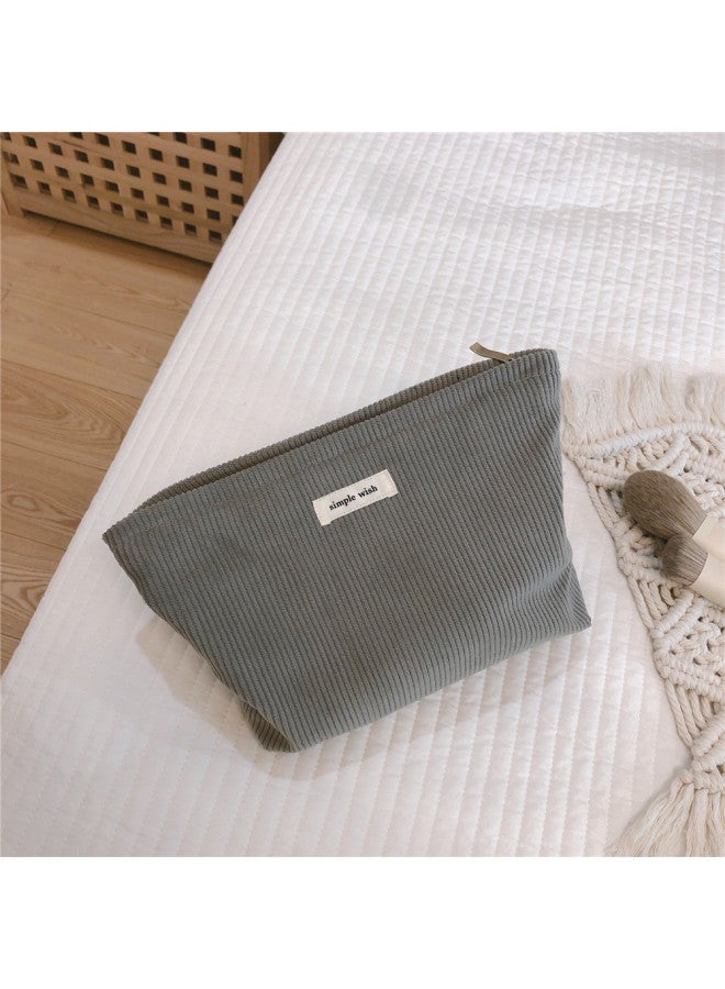 [Suxi Cloth Bag] Solid Color Corduroy Cloth Bag Cosmetic Bag Clutch Fabric Storage Canvas Bag Simple Artistic-Color:Dark Gray  - Image 1