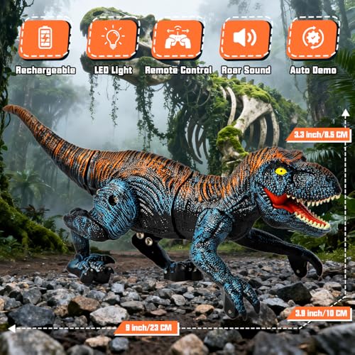Sunrad Mini Remote Control Dinosaur Toys for Kids Age 35 47 812 24GHz RC Robot Dinosaur with Light Roar Auto Demo Rechargeable Realistic Walking TRex Dino Toy for Boys Girls - Image 5