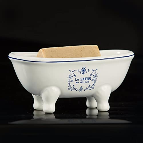 dodococa 1 Piece 5.7" Aqua Eden Mini Ceramic Clawfoot Double Ended Bathtub Soap Dish Vintage Decortative Soap Dish - Image 1