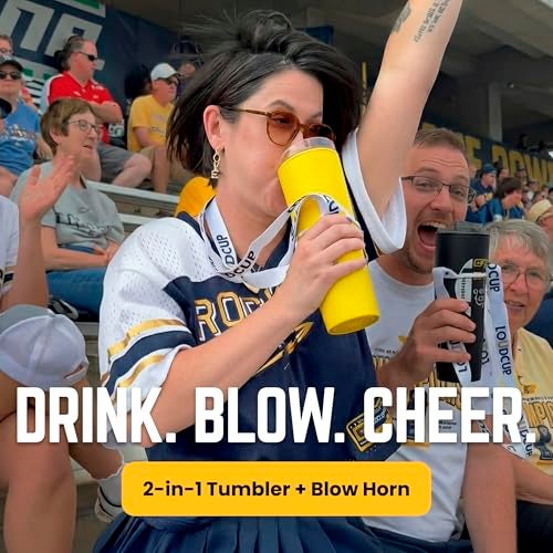 Loud Cup The LoudCup Blow Horn Tumbler, Cheer & Sip 2-in-1 Reusable Water Bottle with Built-In Horn for Sports Games, Tailgates, Parties & Events, BPA-Free, 23 oz, Ice White - Image 2