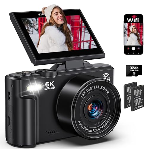 Demofit Digital Cameras for Photography - 5K 75MP Vlogging Camera for YouTube WiFi - UHD Autofocus Vlog Camera 3" 180° Flip Screen with 18X Zoom - Travel YouTube with 32GB SD Card, 2 Batteries - Image 1