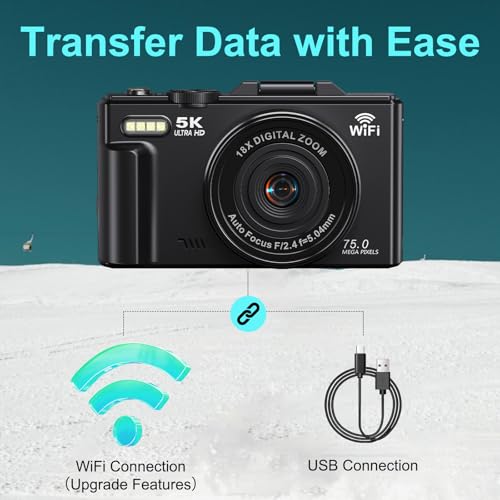 Demofit Digital Cameras for Photography - 5K 75MP Vlogging Camera for YouTube WiFi - UHD Autofocus Vlog Camera 3" 180° Flip Screen with 18X Zoom - Travel YouTube with 32GB SD Card, 2 Batteries - Image 5