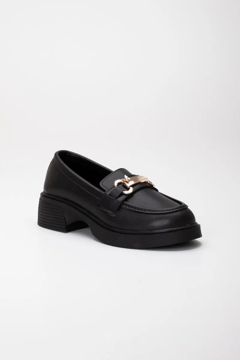 Dilimler Ayakkabı Women's Casual Shoes Black Thick Sole Butterfly Buckle