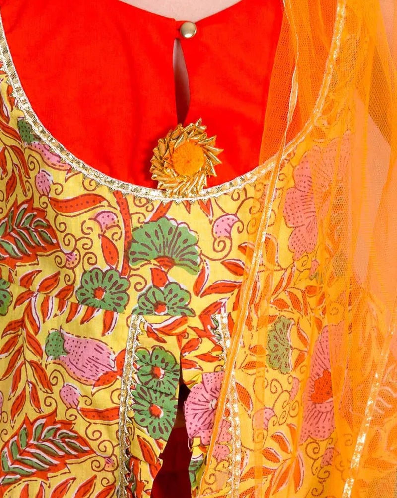 Naixa Girl's Rayon Printed Pattern Kurta Sharara Dupatta Set with Sleeveless Round Neck and Elastic Closure Type| Kurta Sharara Set for Girl's - Image 2
