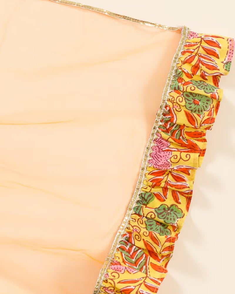 Naixa Girl's Rayon Printed Pattern Kurta Sharara Dupatta Set with Sleeveless Round Neck and Elastic Closure Type| Kurta Sharara Set for Girl's - Image 4