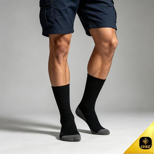 ONKE Max Full Cushion Crew Socks for Work Athletic Sports Training Heavy Duty Boot Soft Durable Moisture Wicking Odor Control(Black L) - Image 3