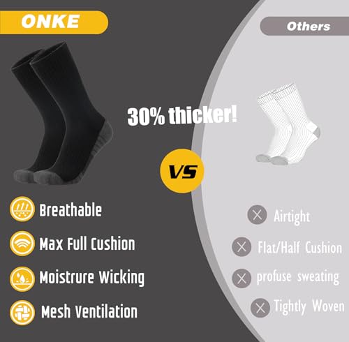 ONKE Max Full Cushion Crew Socks for Work Athletic Sports Training Heavy Duty Boot Soft Durable Moisture Wicking Odor Control(Black L) - Image 4