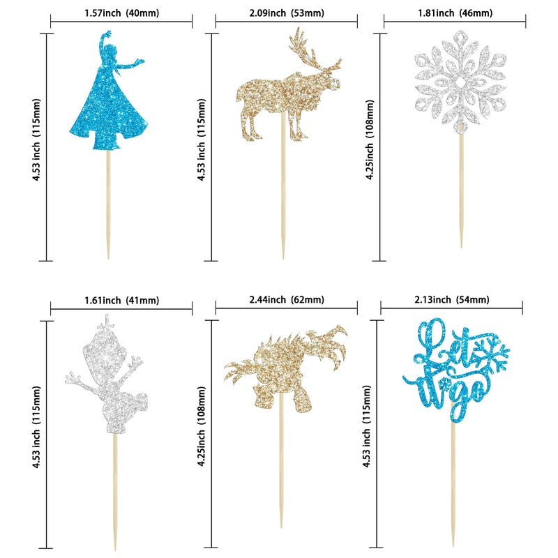Ephlyn 24Pcs Snowflake Cupcake Toppers Glitter Winter Frozen Theme Snowflake Deer Princess Cupcake Pick Decorations for Winter Wonderland Baby Shower Birthday Xmas Party Supplies - Image 2