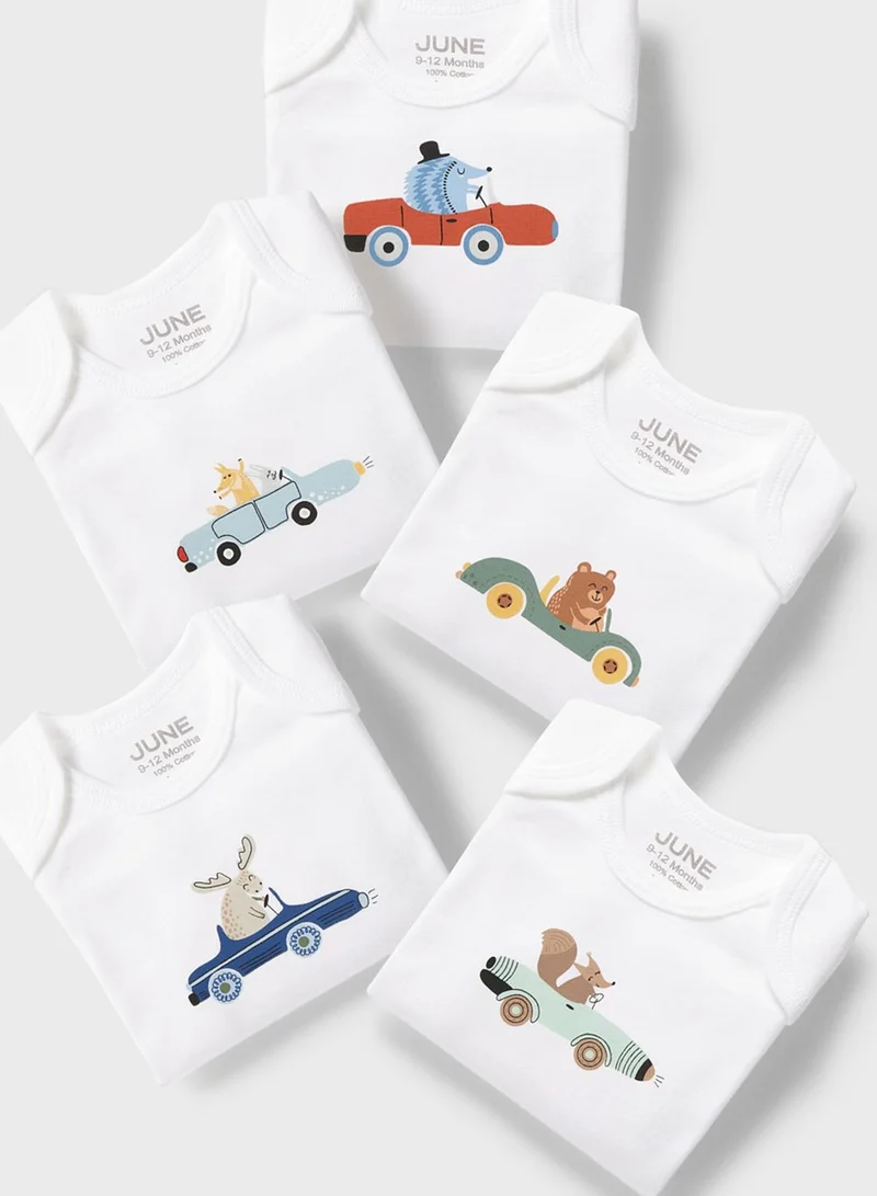 جون Kids 5 Pack Car Printed Bodysuit