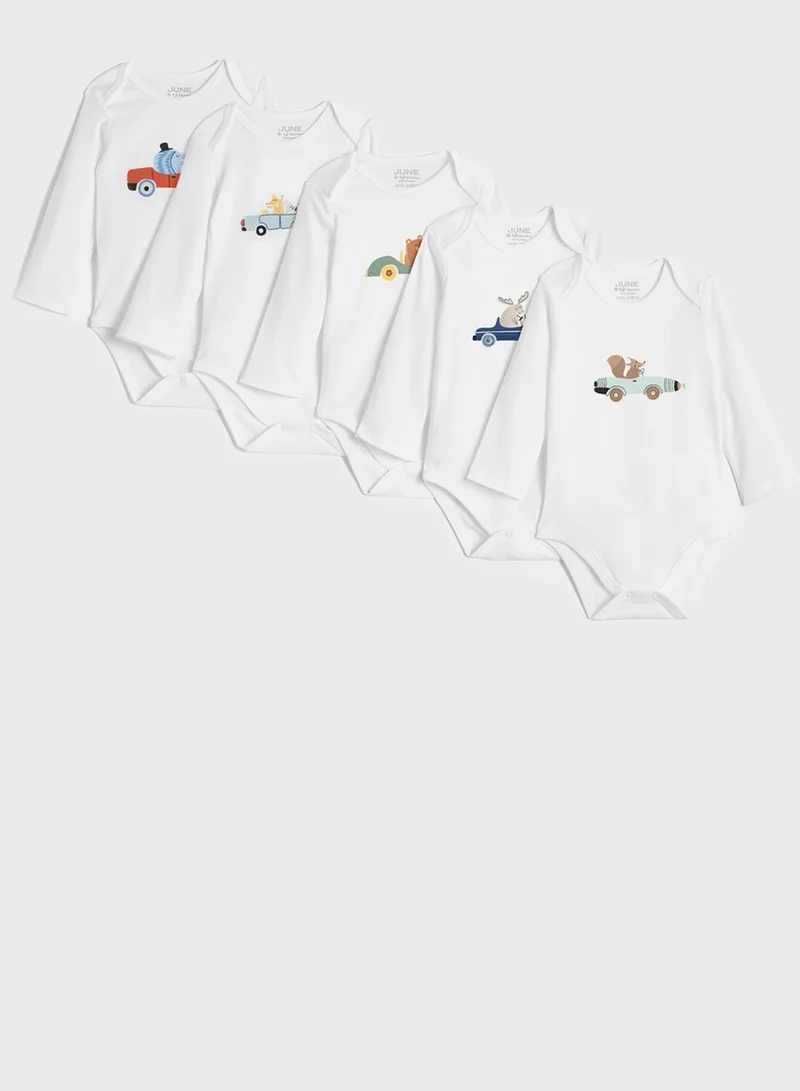 جون Kids 5 Pack Car Printed Bodysuit
