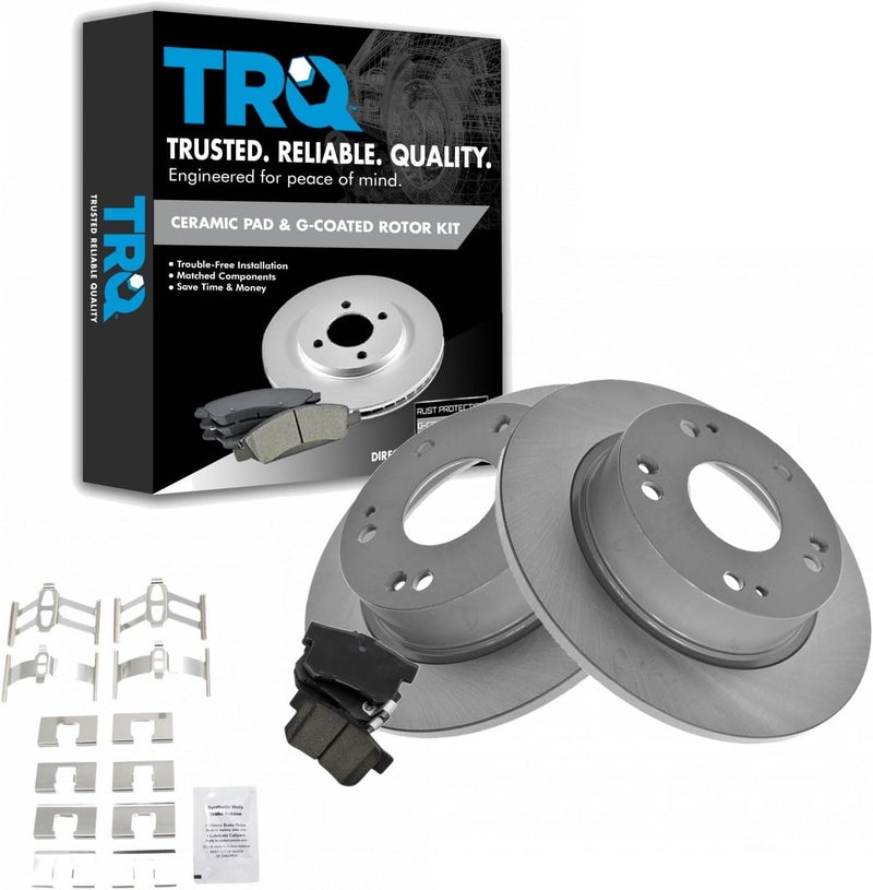 TRQ Rear Brake Pad & Rotor Kit Brake Pads Brake Rotor Ceramic Premium G-Coated Compatible with 2004-2008 Acura TSX 2003-2007 Honda Accord - Image 1