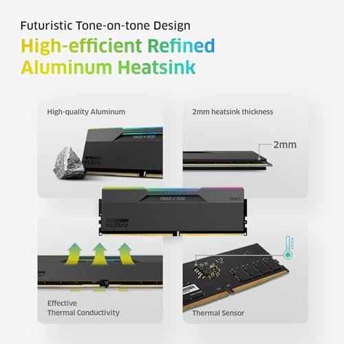 KLEVV CRAS V RGB DDR5 64GB (2x32GB) 6400MHz CL32 SK Hynix A-Die 1.35V Gaming Desktop Ram Memory XMP 3.0 / AMD Expo Ready - Black (KD5BGUA80-64A320G) - Image 5