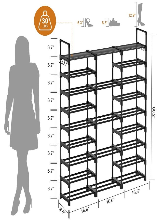 WOWLIVE 9 Tiers Large Shoe Rack Storage Organizer for Closet 50-55 Pairs Shoe Tower Unit Shelf Stackable Shoe Rack with Metal Pipes Plastic Connectors Black(SSS3B9) - Image 5