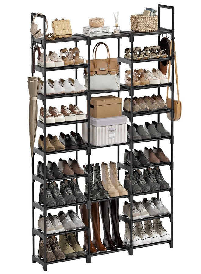 WOWLIVE 9 Tiers Large Shoe Rack Storage Organizer for Closet 50-55 Pairs Shoe Tower Unit Shelf Stackable Shoe Rack with Metal Pipes Plastic Connectors Black(SSS3B9) - Image 1