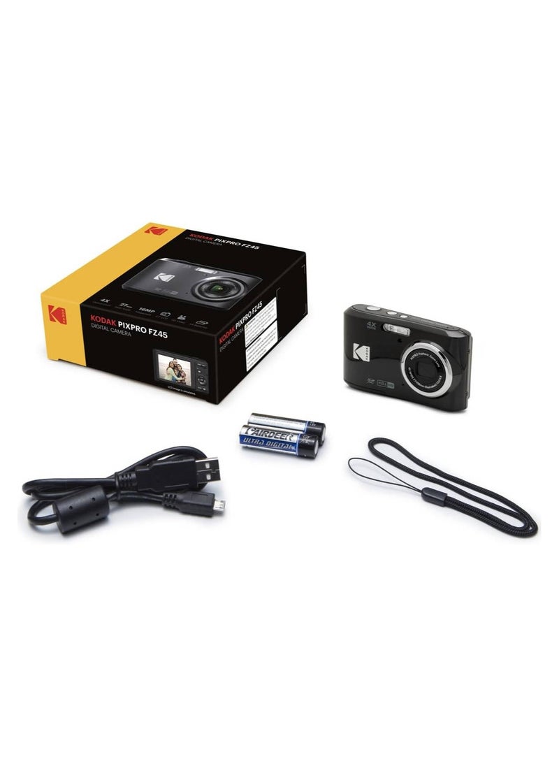 Kodak Co - PIXPRO FZ45 16.4 Megapixel Digital Camera, 2.7" LCD, 16.35 MP Sensor, 4x Optical Zoom, Wide Shooting Modes, Face & Pet Detection, Digital Image Stabilization, Black | FZ45BK - Image 1