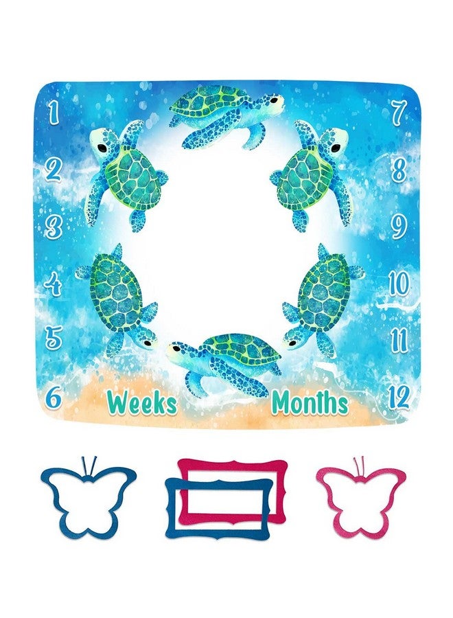 FHZON Turtle Milestone Blanket Blue Sea Life Baby Blanket Beach Newborn Gift with Week Months Swaddling Bag 48x40in BTLSFH127 - Image 1