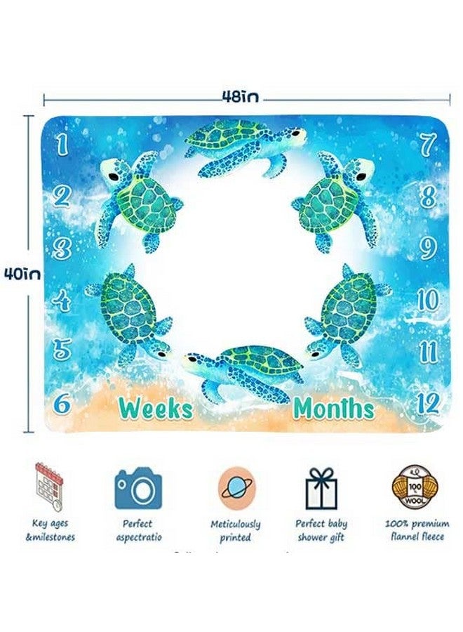 FHZON Turtle Milestone Blanket Blue Sea Life Baby Blanket Beach Newborn Gift with Week Months Swaddling Bag 48x40in BTLSFH127 - Image 4