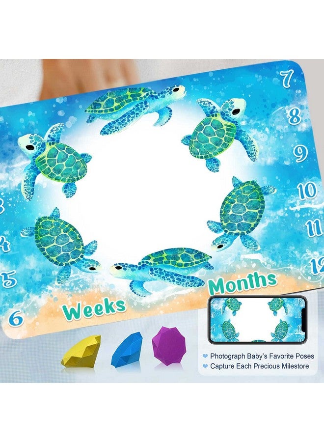 FHZON Turtle Milestone Blanket Blue Sea Life Baby Blanket Beach Newborn Gift with Week Months Swaddling Bag 48x40in BTLSFH127 - Image 2