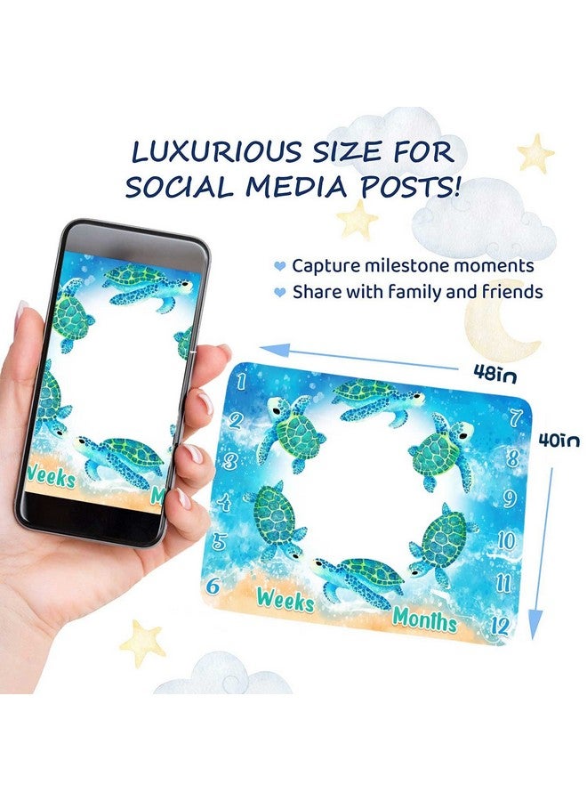 FHZON Turtle Milestone Blanket Blue Sea Life Baby Blanket Beach Newborn Gift with Week Months Swaddling Bag 48x40in BTLSFH127 - Image 3