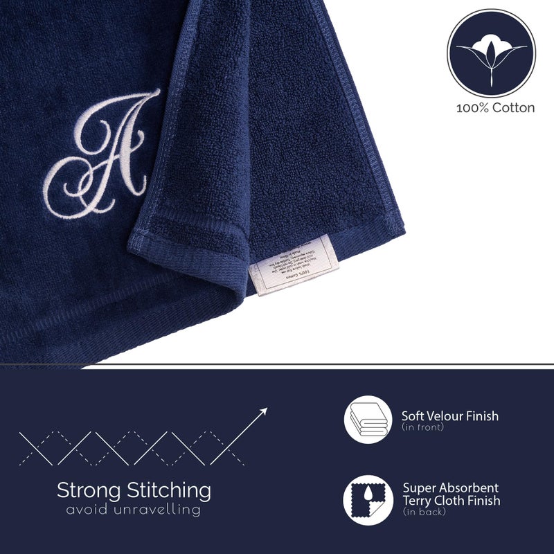 Creative Scents Navy Blue Monogrammed Towels with Initials - 4 Pack Super Absorbent Bathroom Fingertip Cotton Towel with Soft Velour Finish - Personalized Gifts for Freinds & Family 11"x18" Initial R - Image 4