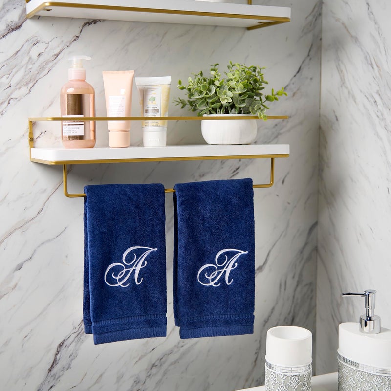 Creative Scents Navy Blue Monogrammed Towels with Initials - 4 Pack Super Absorbent Bathroom Fingertip Cotton Towel with Soft Velour Finish - Personalized Gifts for Freinds & Family 11"x18" Initial R - Image 2