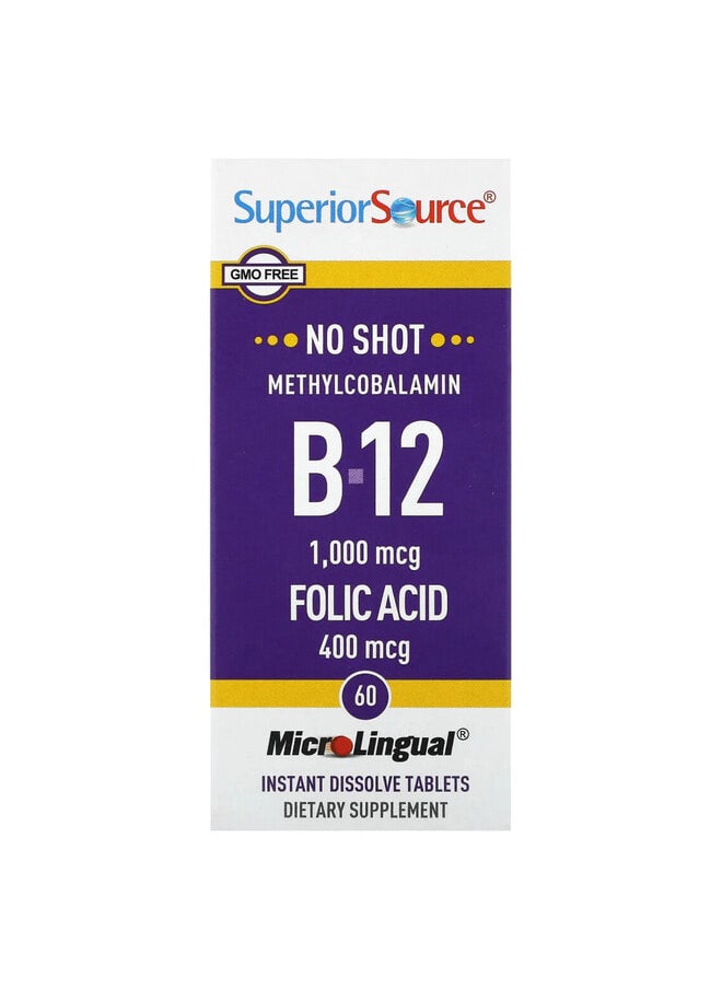 Superior Source Methylcobalamin B-12, Folic Acid, 60 Instant Dissolve Tablets  - Image 1