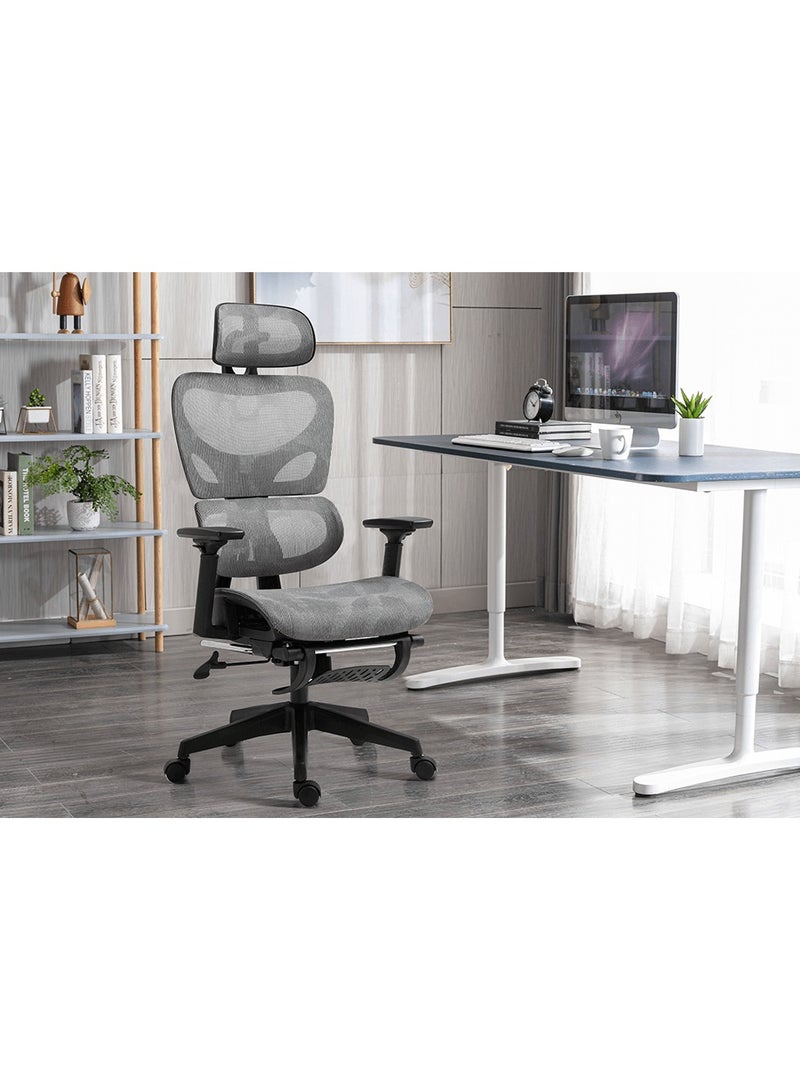 DANUBE HOME Britanica Office Chair High Back Ergonomic Gaming Chair Modern Home Desk Computer Chair 360° Swivel Office Chairs Adjustable Lumbar Support L 65 x W 63 x H 122 cm Grey - Image 2