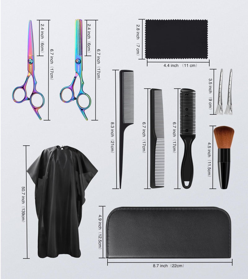 VFAEJLL Hair Cutting Scissors Kits,11Pcs Professional Haircut Scissors Kit with Comb,Clips,Cape,New Craftsmanship Stainless Steel Hairdressing Thinning Shears Set for Barber,Salon,Home,Men,Women - Image 2