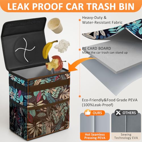 Vankor Car Trash Can for Car Cute, Bag Bin Hanging Waterproof Automotive Garbage Cans Leak Proof Vehicle Trash Can Colorful Leaves - Image 3