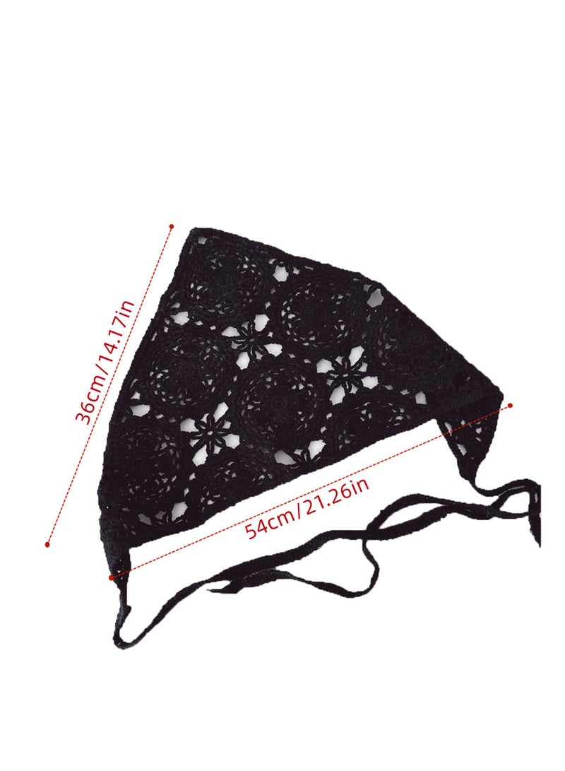 2 Pcs Boho Knitted Headscarf Daisy Floral Crochet Head Bandana Vintage Kerchief for Women Girls - Image 5