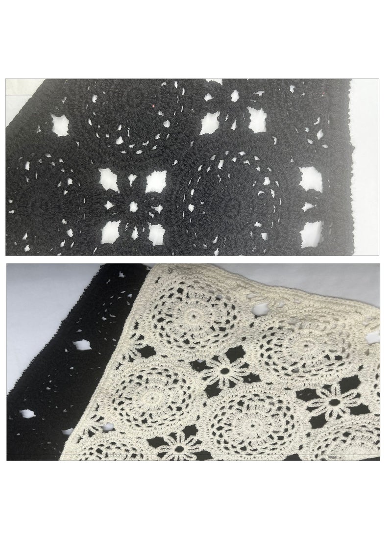 2 Pcs Boho Knitted Headscarf Daisy Floral Crochet Head Bandana Vintage Kerchief for Women Girls - Image 3