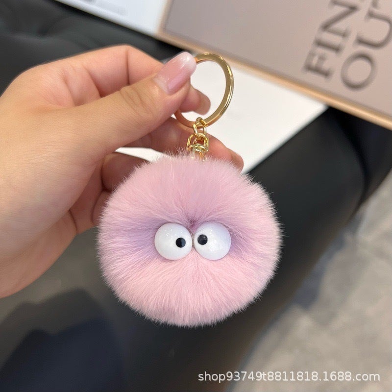 Cute Faux Rabbit Fur Pom Pom Keychain - Image 3