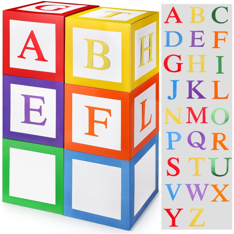 ReliThick 6 Pcs Custom Letter Toy Inspire Party Boxes with 52 Pcs Letter Cutouts 118 x 118 Inch Colorful Balloon Box Personalized Big Party Favor Box for Birthday Party DecorationClassic Color