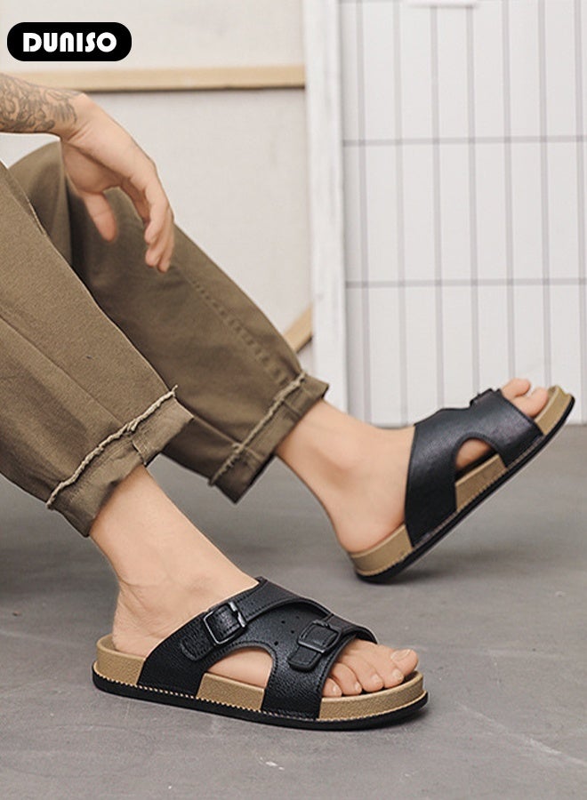 Fashion Men Footwear Flat Slipper Comfortable Men's Slippers Lightweight Flat Sandal For Men Casual Leather Slipper for Indoor Outdoor