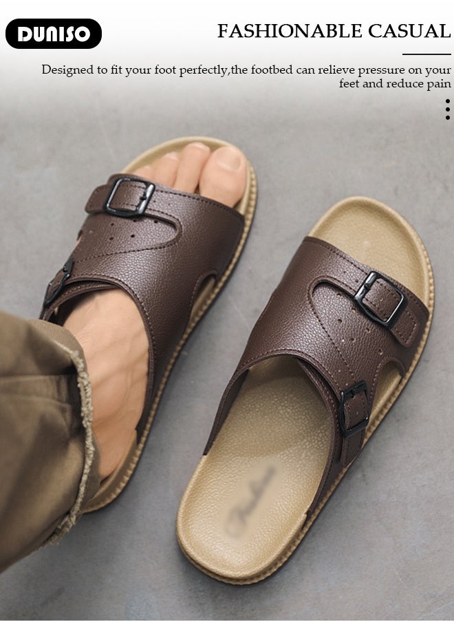 DUNISO Fashion Men Footwear Flat Slipper Comfortable Men's Slippers Lightweight Flat Sandal For Men Casual Leather Slipper for Indoor Outdoor  - Image 2