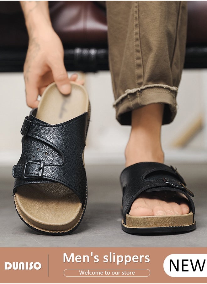 DUNISO Fashion Men Footwear Flat Slipper Comfortable Men's Slippers Lightweight Flat Sandal For Men Casual Leather Slipper for Indoor Outdoor  - Image 1