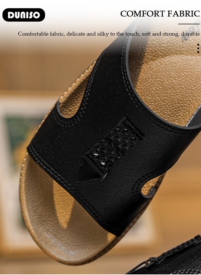 DUNISO Fashion Men Footwear Flat Slipper Comfortable Men's Slippers Lightweight Flat Sandal For Men Casual Leather Slipper for Indoor Outdoor  - Image 3