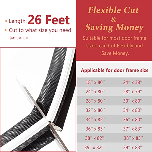 Fingwerk 26 Feet Long Reach Weather Stripping Door Seal, V-Shaped Replacement Door Seal Strip Foam Kerf Weather Stripping for Doors Frame Card Slot Door Insulation Strip, Easy Cut to Size(Black) - Image 5