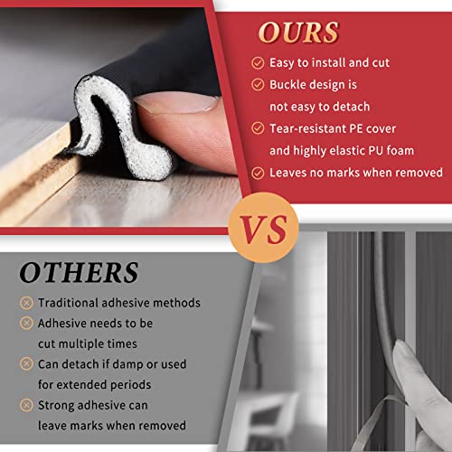 Fingwerk 26 Feet Long Reach Weather Stripping Door Seal, V-Shaped Replacement Door Seal Strip Foam Kerf Weather Stripping for Doors Frame Card Slot Door Insulation Strip, Easy Cut to Size(Black) - Image 2