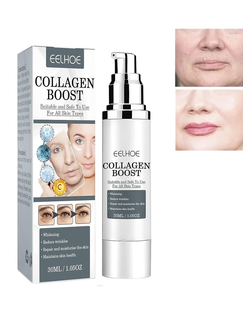 EELHOE 1Pcs Collagen Boost Anti Aging Serum Collagen Booster For Face With Hyaluronic Acid Advanced Collagen Boost Anti Aging Anti Wrinkle Serum Dark Spot Corrector Moisturizing Nourishing Essence Collagen Face Serum - Image 1