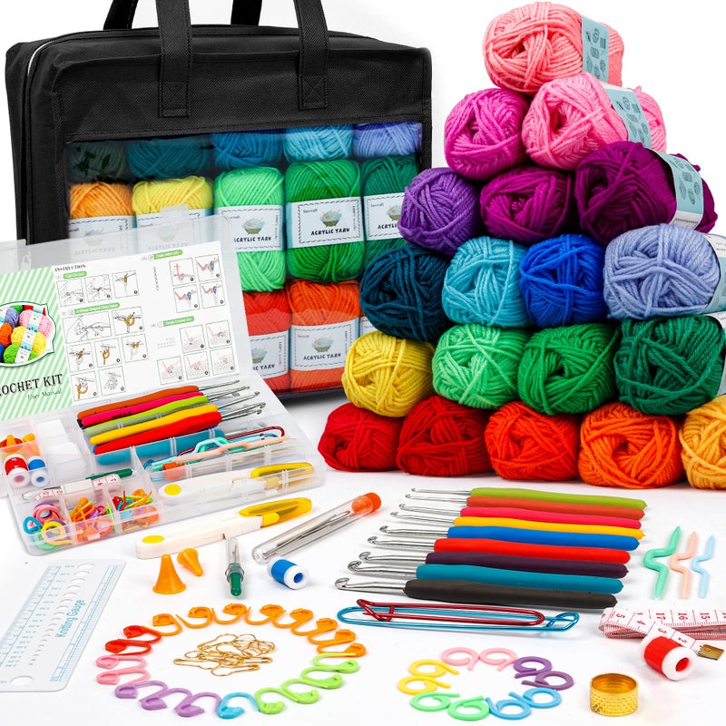 Inscraft 103 PCS Crochet Kit with Crochet Hooks Yarn Set, Premium Bundle Includes 1650 Yards Acrylic Yarn Skeins Balls, Needles, Accessories, Bag, Ideal Starter Pack for Kids Adults Beginner Professionals - Image 1