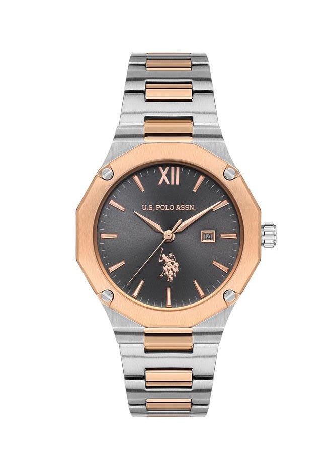 U.S. Polo Assn. U.S. Polo Assn. Stile 36mm Ladies' Dark Gradient Grey Dial Watch with Two-Tone Rose Gold & Silver Band - Timeless Elegance  - Image 1